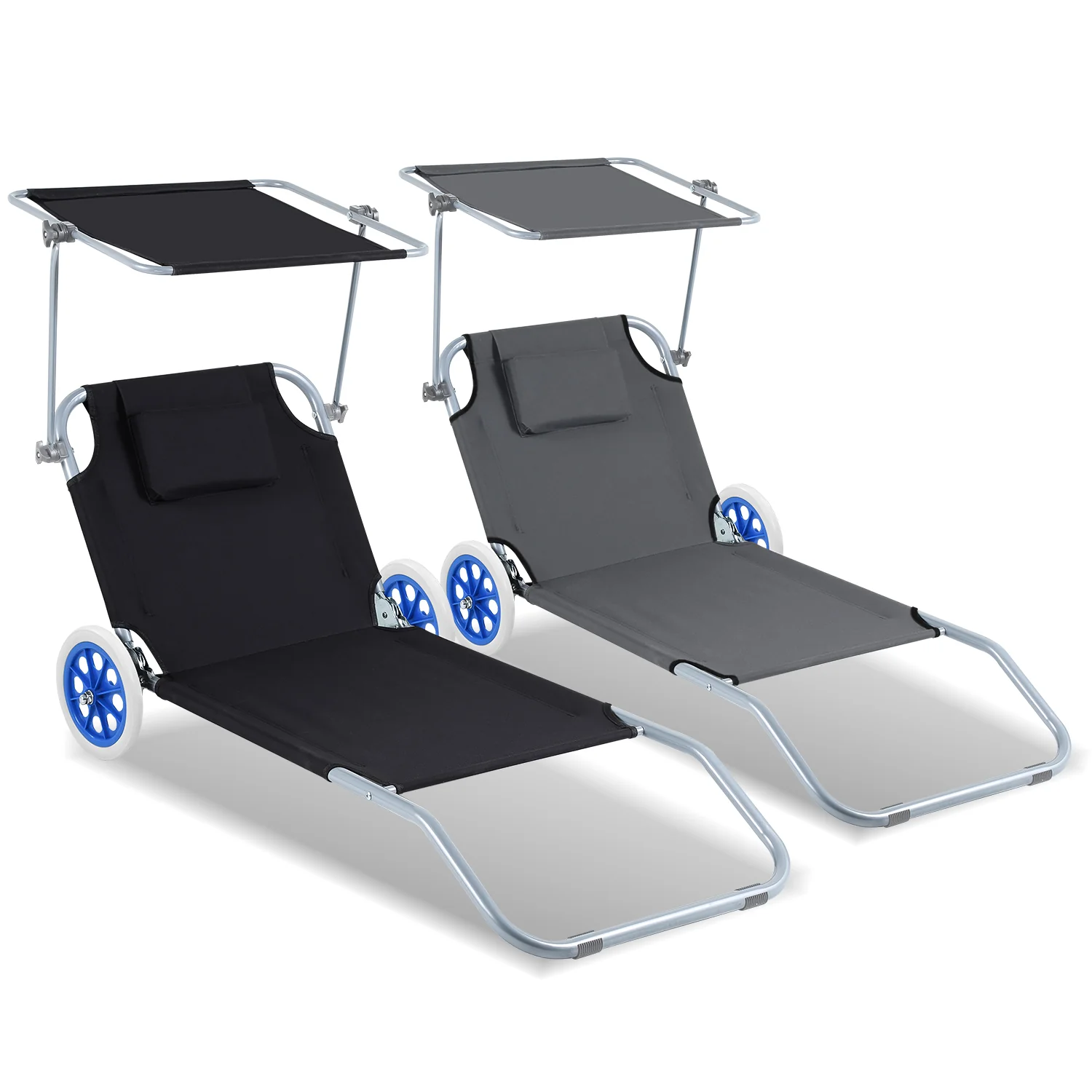 Sonnenliege klappbar Aluminium mit Rollen und Sonnendach