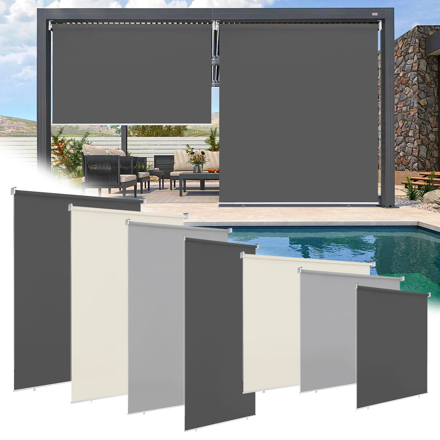 Senkrechtmarkise AußenRollo Dunkelgrau/Hellgrau