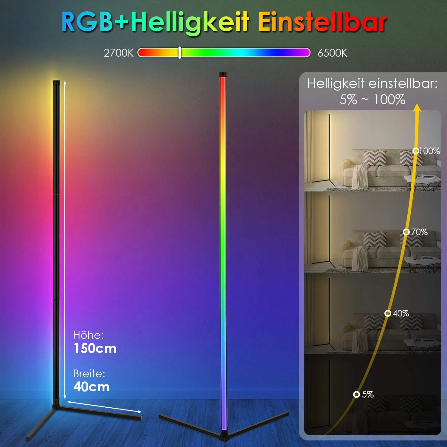 Stehleuchte LED RGB Stehlampe Dimmbar 7W