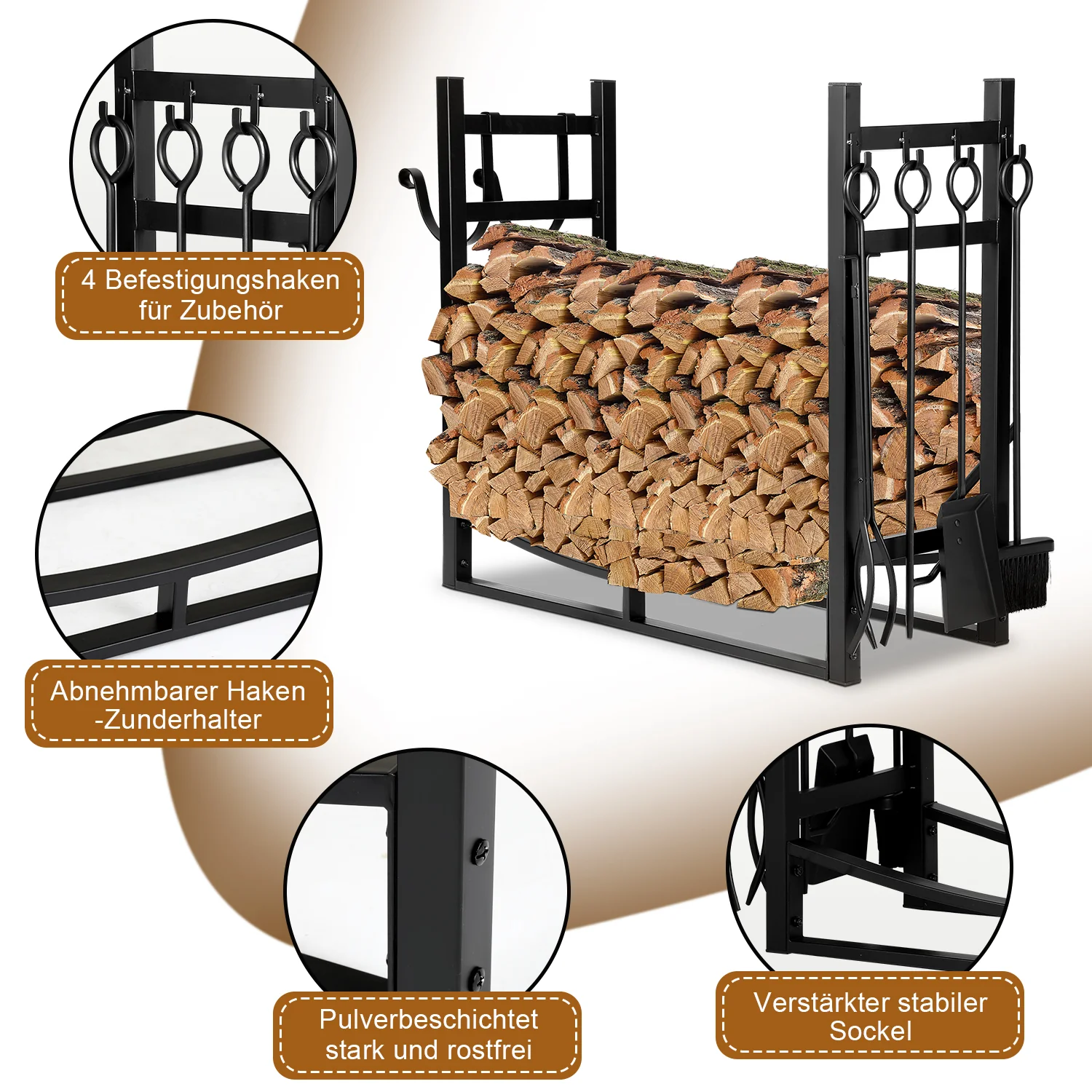 Kaminofenregal mit 4 Kaminwerkzeug