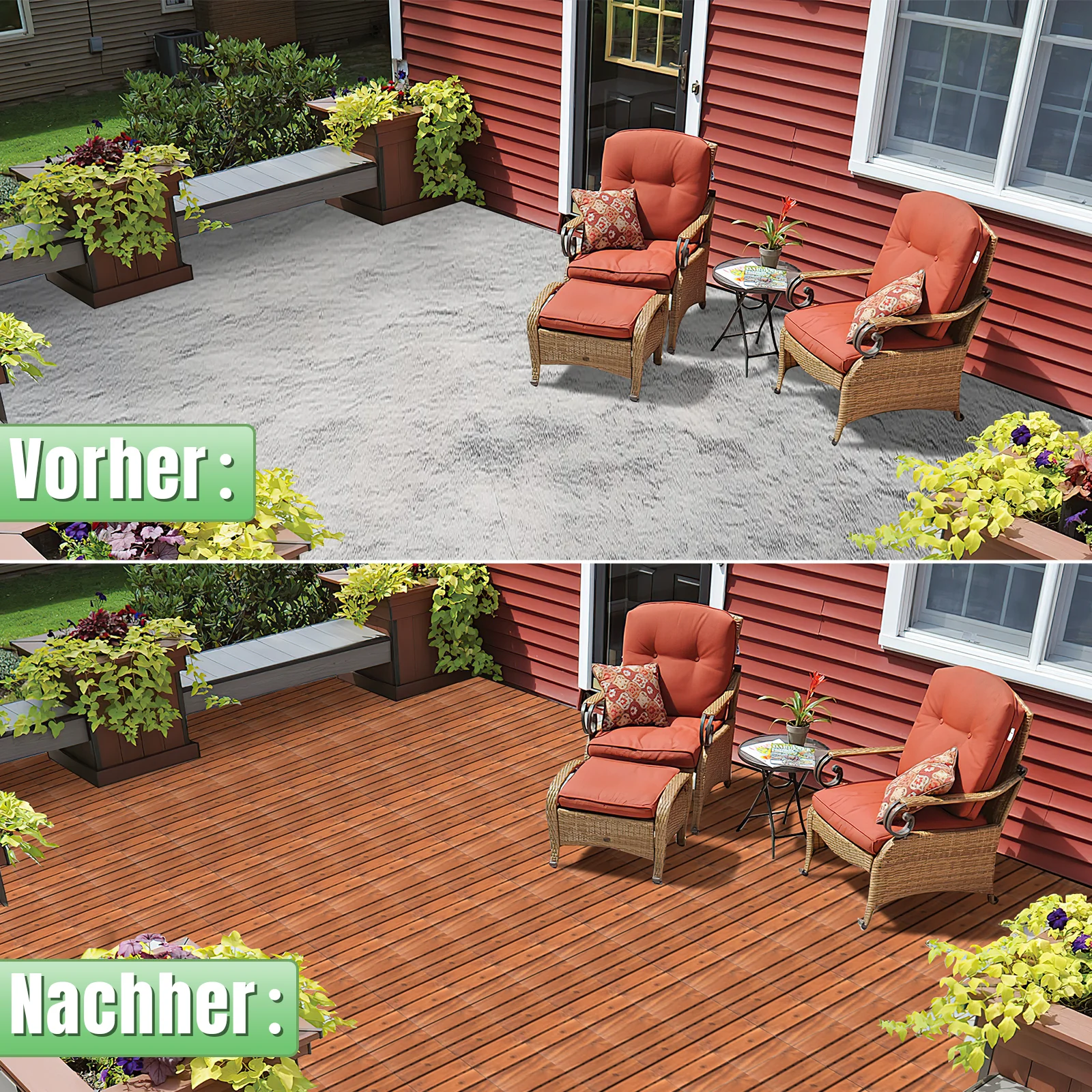 Holzfliesen 30x30cm 6 Latten Fliese (11 Stück) Verschiedene Farben