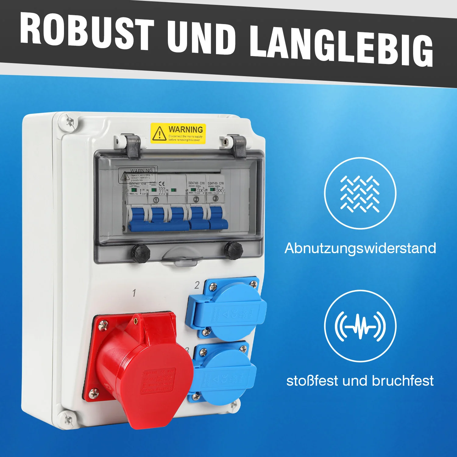 Wandverteiler 2xSchuko-Steckdose und CEE-Steckdose 16A