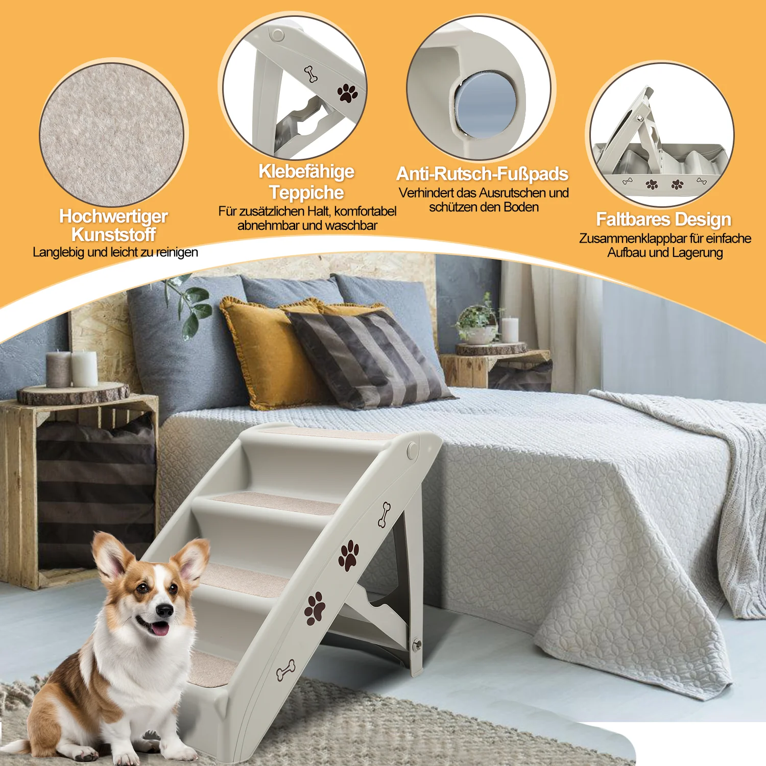 Hundetreppe Hunderampe Klappbare Maximale Belastung 75kg