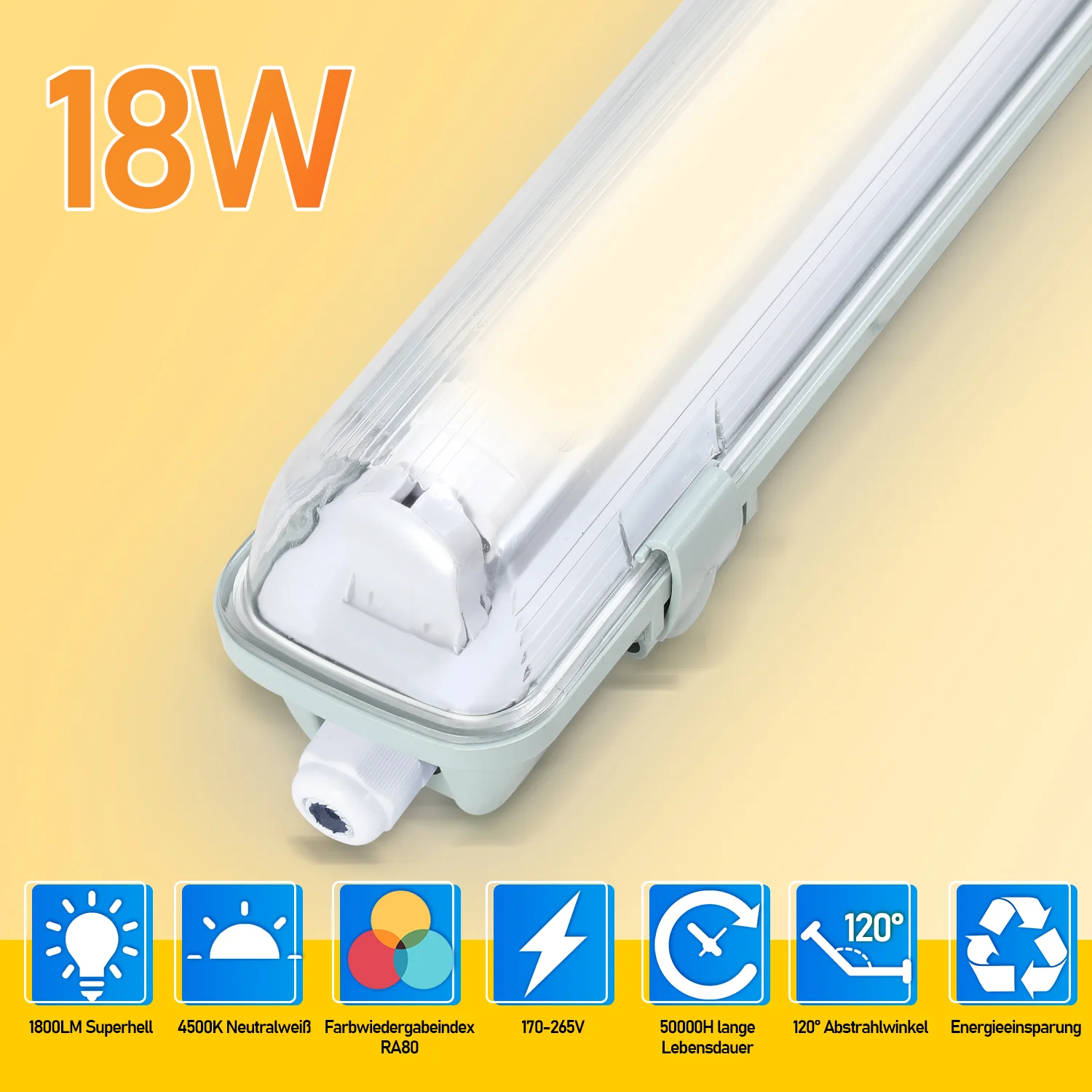 LED Feuchtraumleuchte 18W Neutralweiß 120cm T8