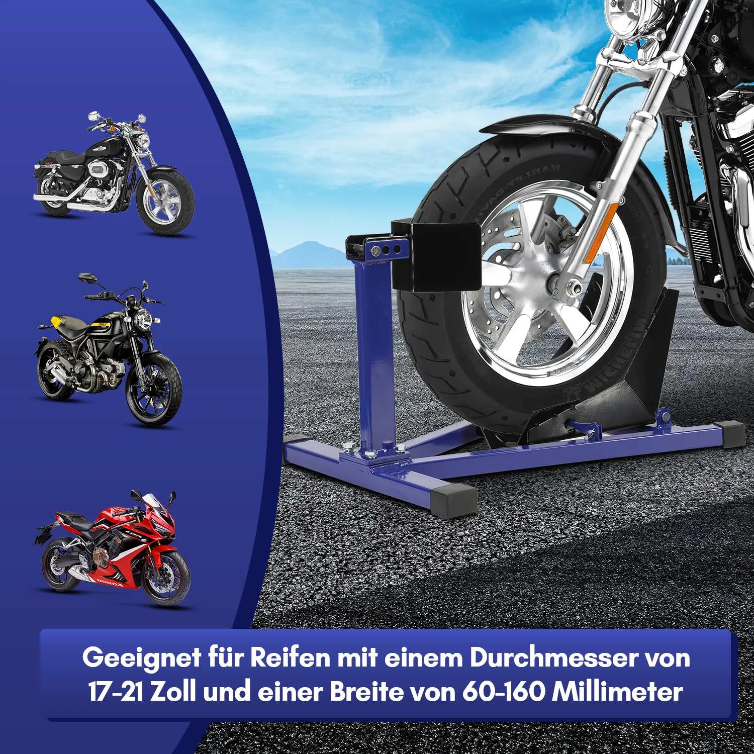 Motorrad Montageständer Vorderradklemme für 17-21 Zoll Reifen