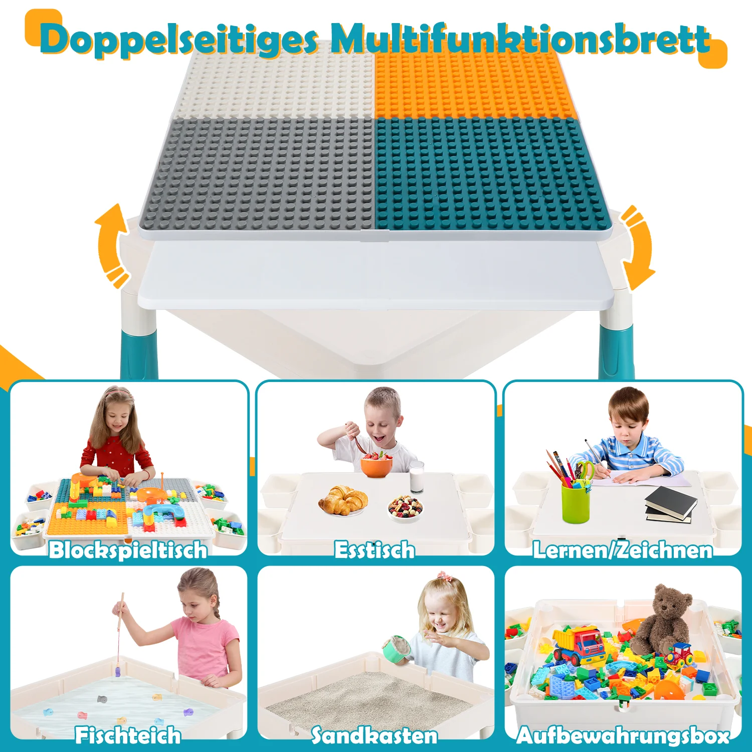 Kindertisch mit 2 Stühle Spieltisch mit 251 Stück Bausteine