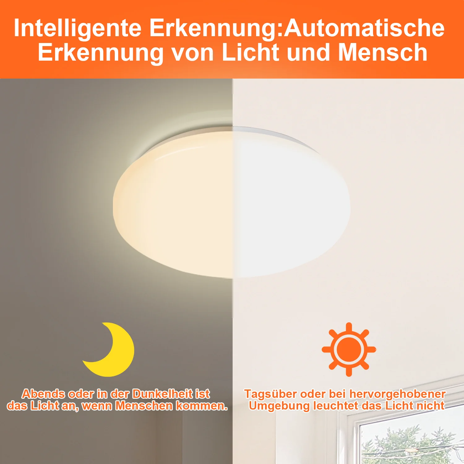 LED Deckenlampe mit Bewegungsmelder 12W Warmweiß