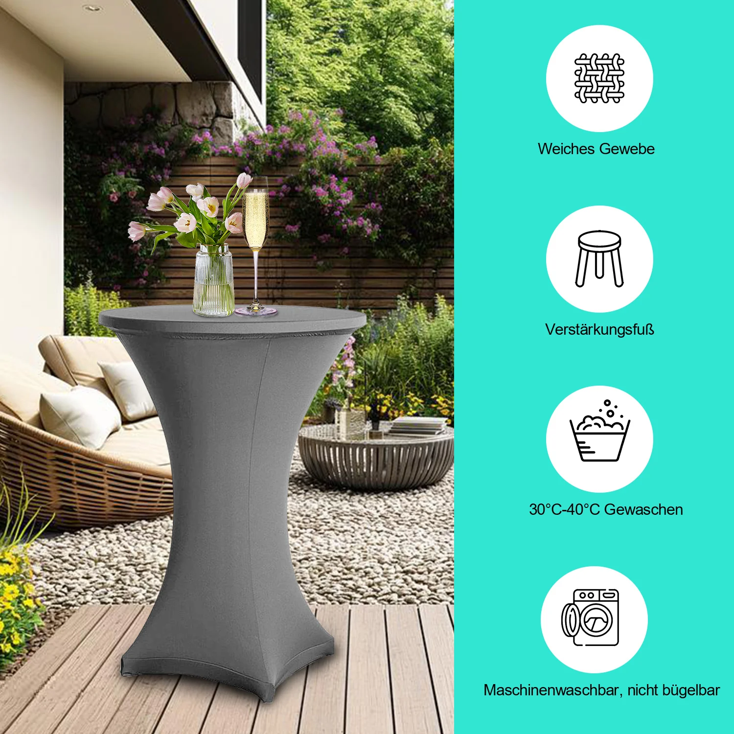 Stehtischhusse Stretch Tischdecke Grau