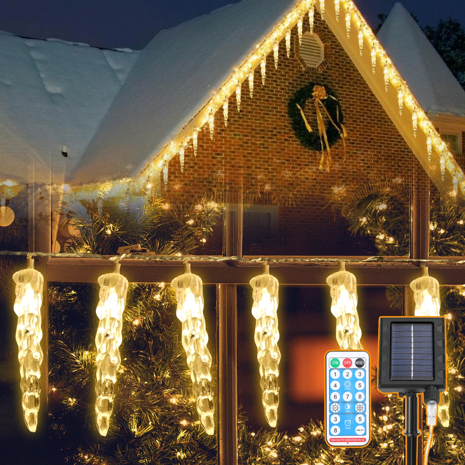 Solar Eiszapfen Lichterkette mit Fernbedienung 10m