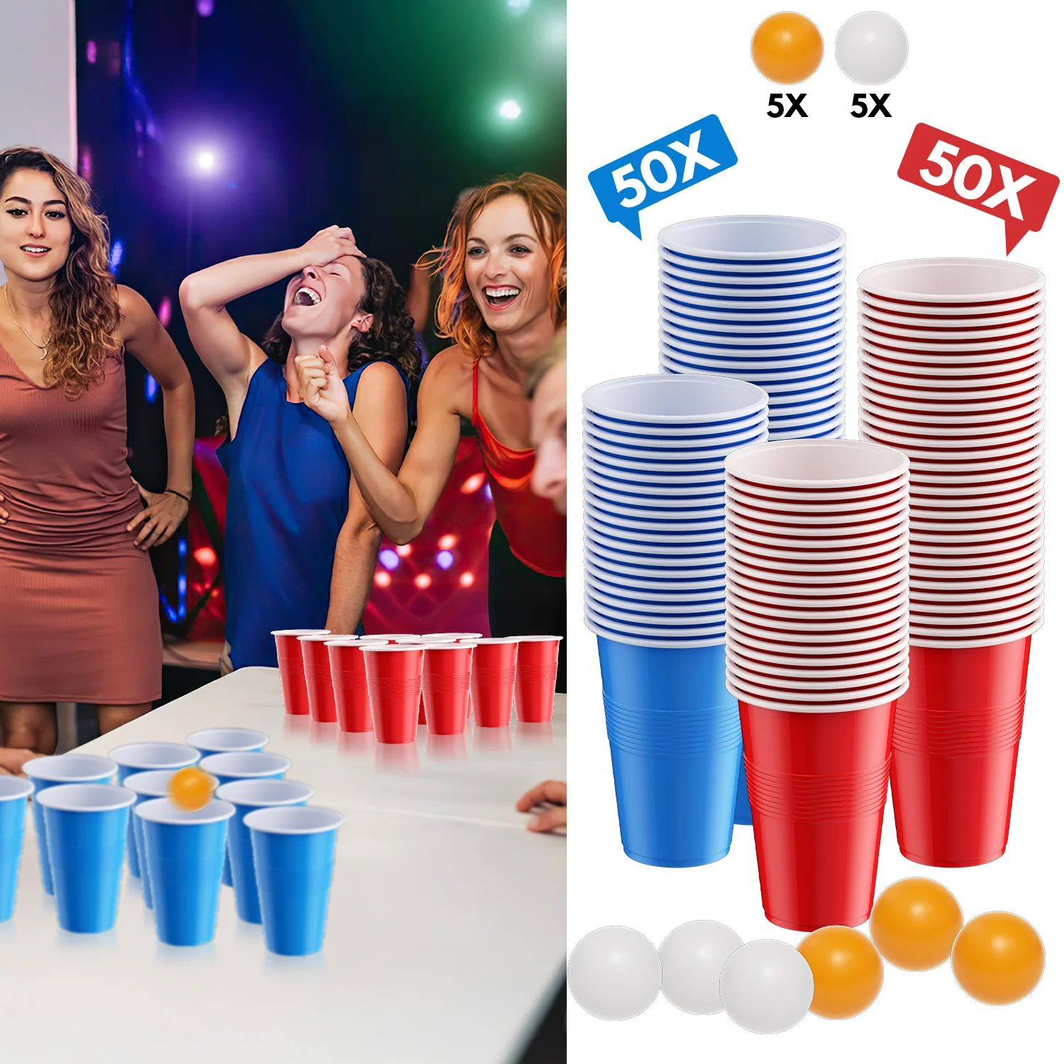 Pong-Becher-Set 100 Partybecher und 10 Bälle