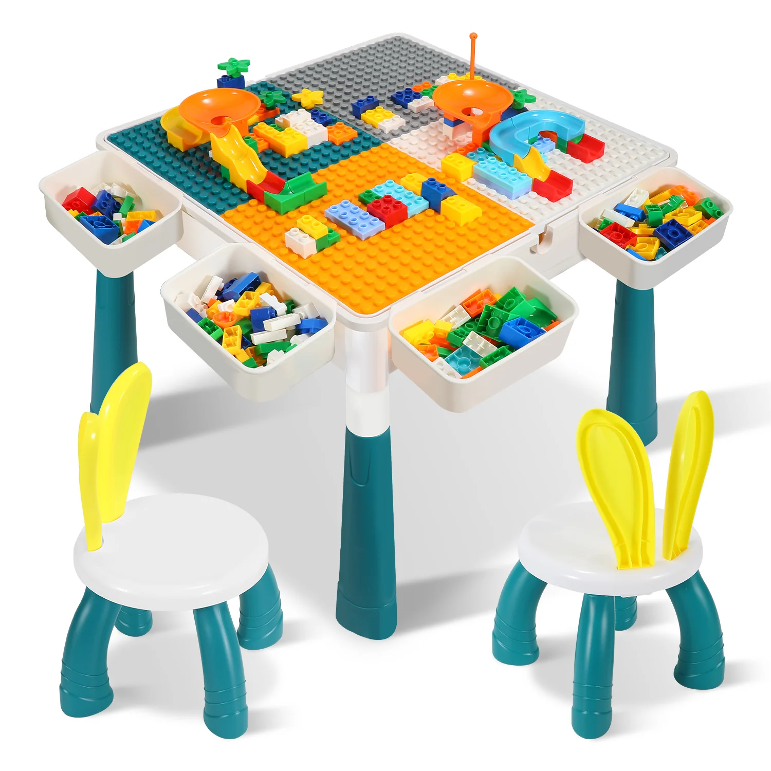 Kindertisch mit 2 Stühle Spieltisch mit 251 Stück Bausteine