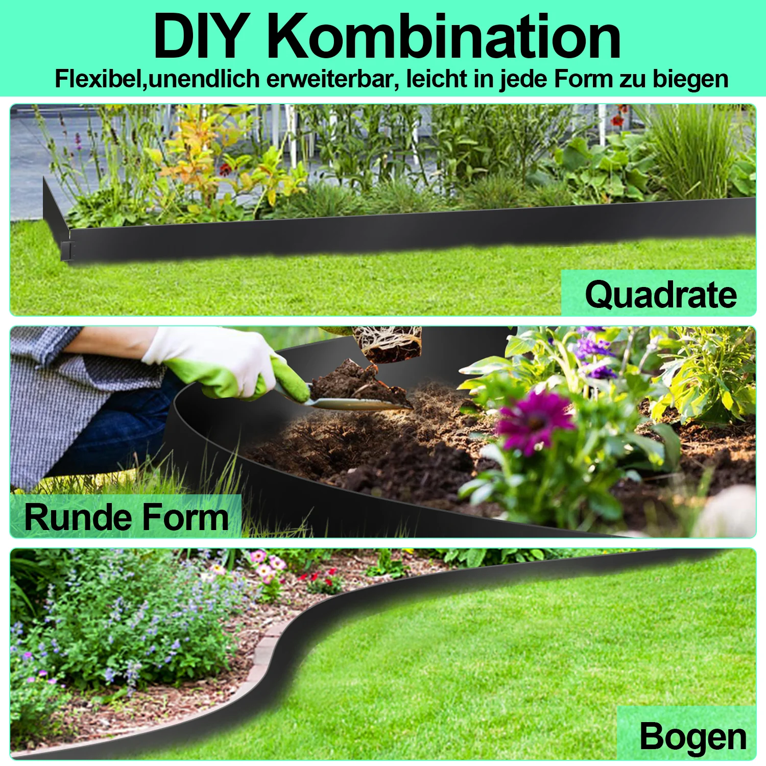 Rasenkante Metall Beetumrandung 15cm/18cm Schwarz