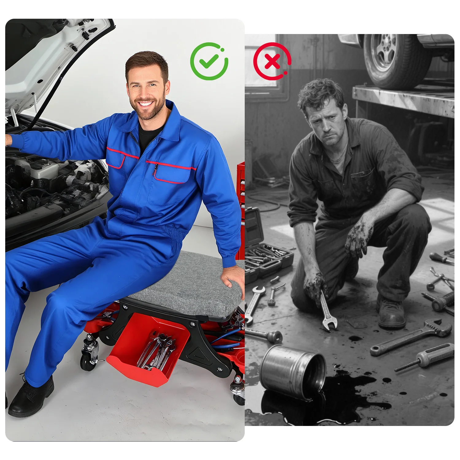 Werkstatthocker Rollhocker mit Aufbewahrungsbox