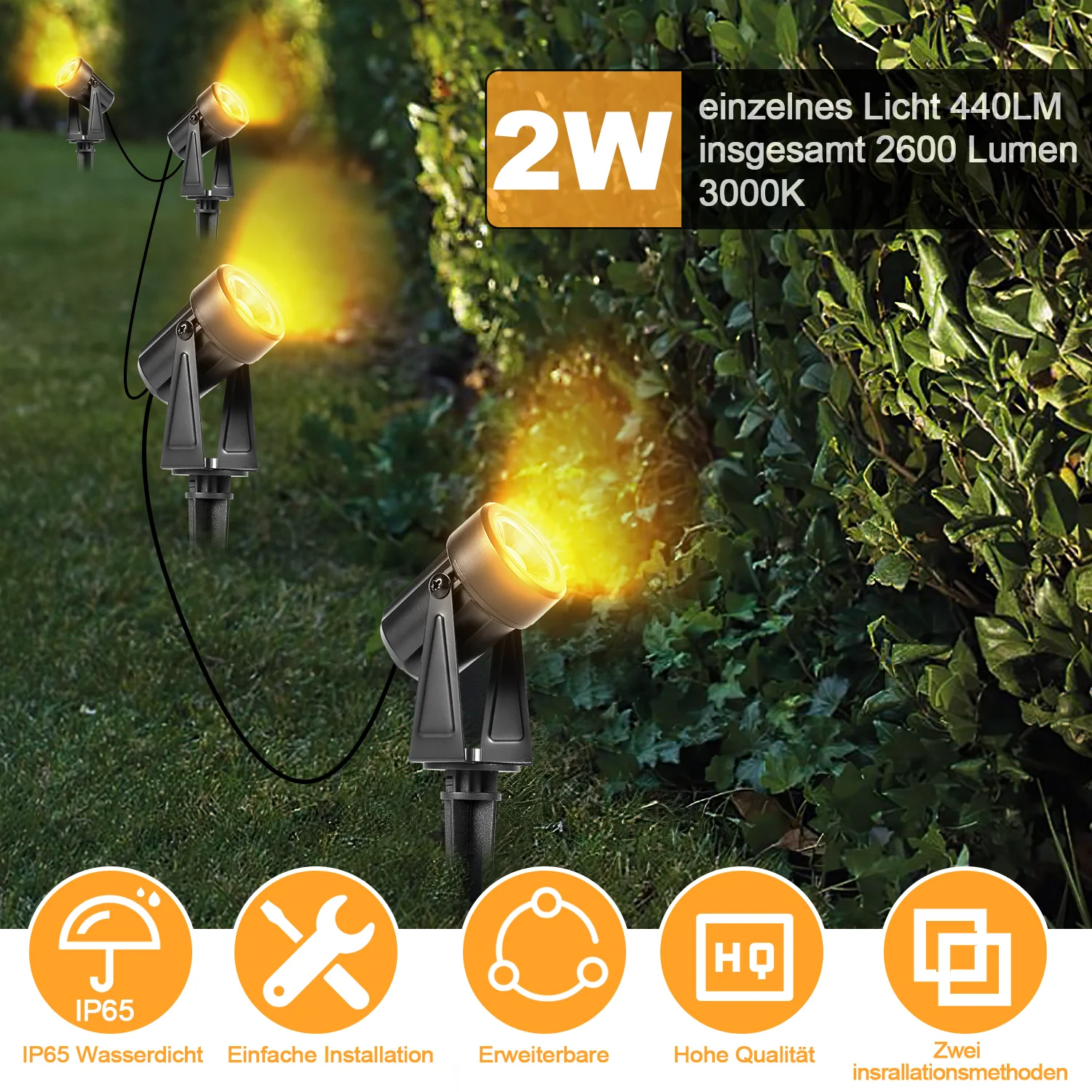 LED Gartenbeleuchtung Gartenleuchte Warmweiß IP65 6er Set