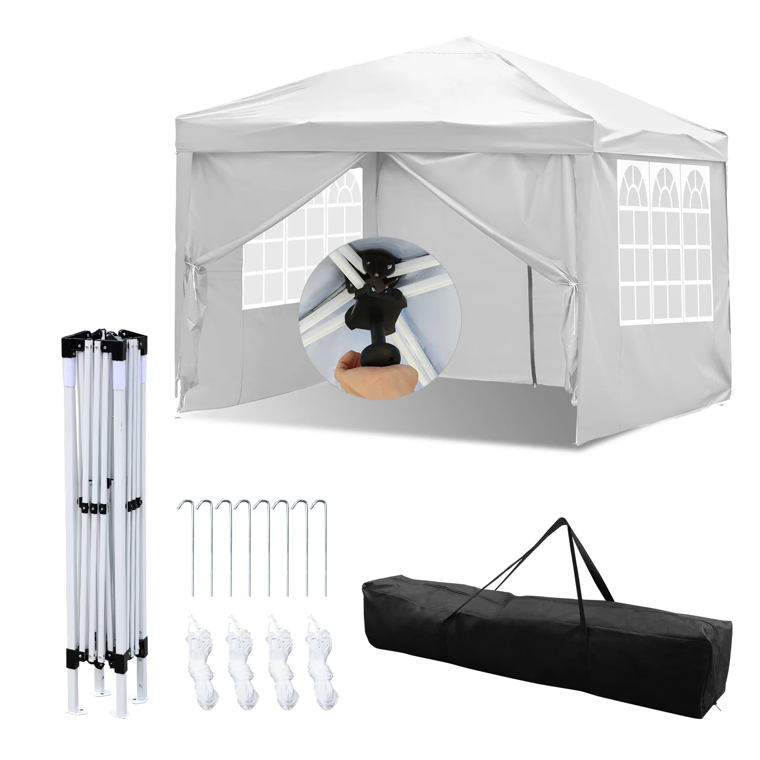 Pop-Up Pavillon Gazebo mit Zentralverriegelung 3x3m mit Seiten