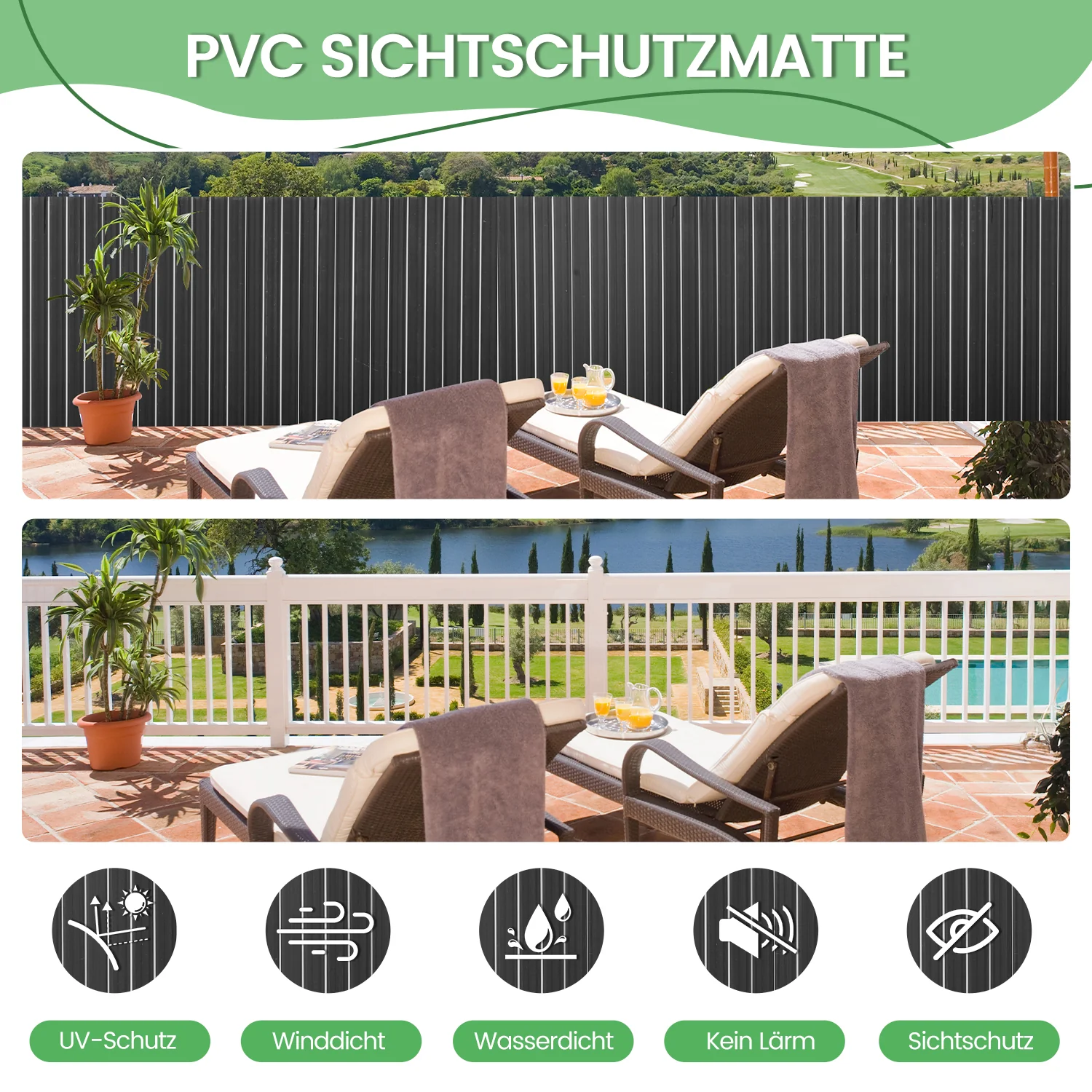 PVC Sichtschutzmatte Balkon Sichtschutz Doppelte Verstärkung