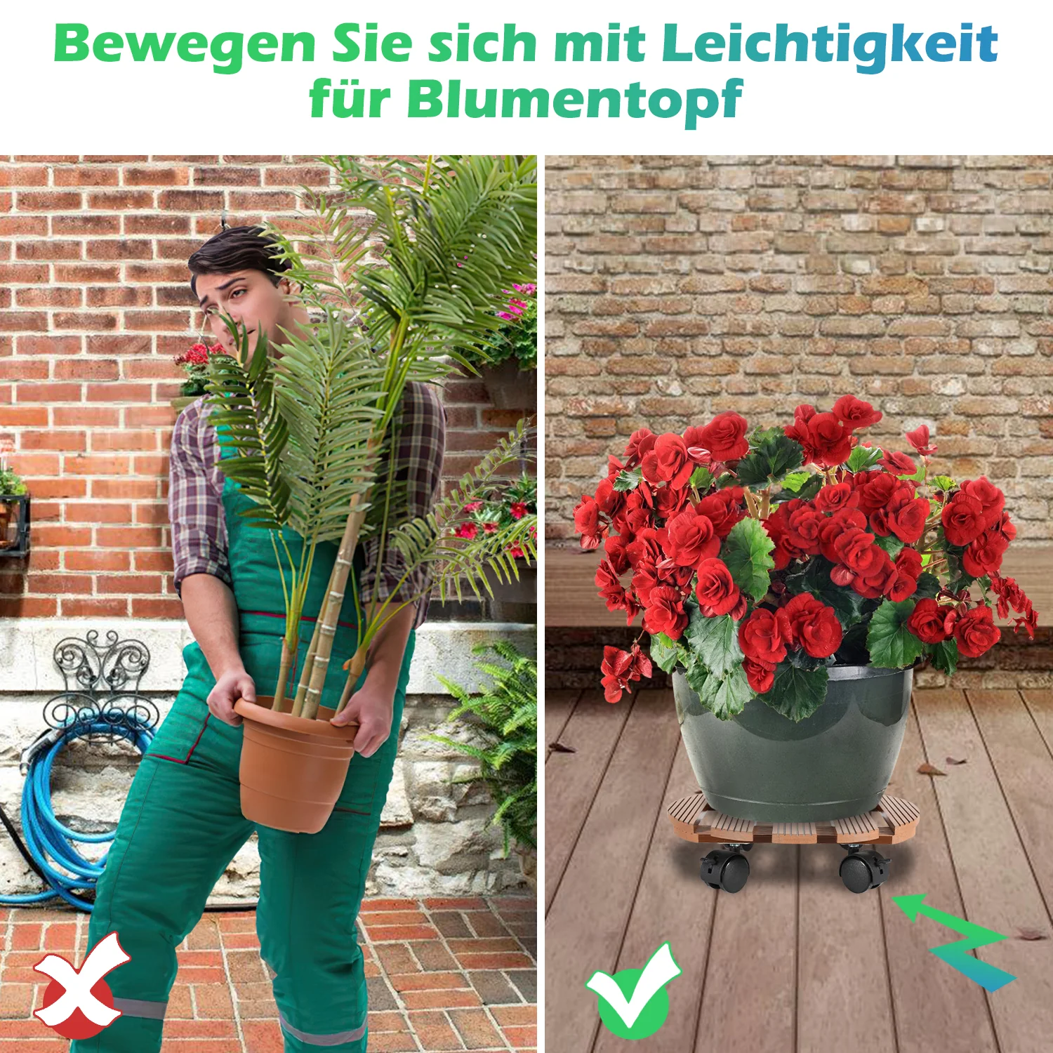 WPC Pflanzenroller Rund mit Rollen Tragkraft 80 kg