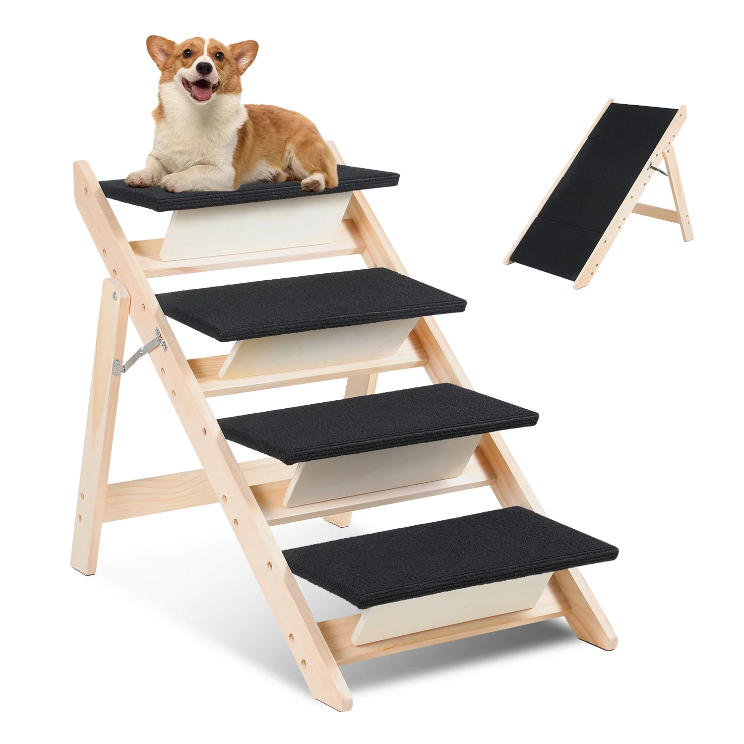 Hundetreppe 2 in 1 Hunderampe Klappbare 4-Stufig Belastung 80kg