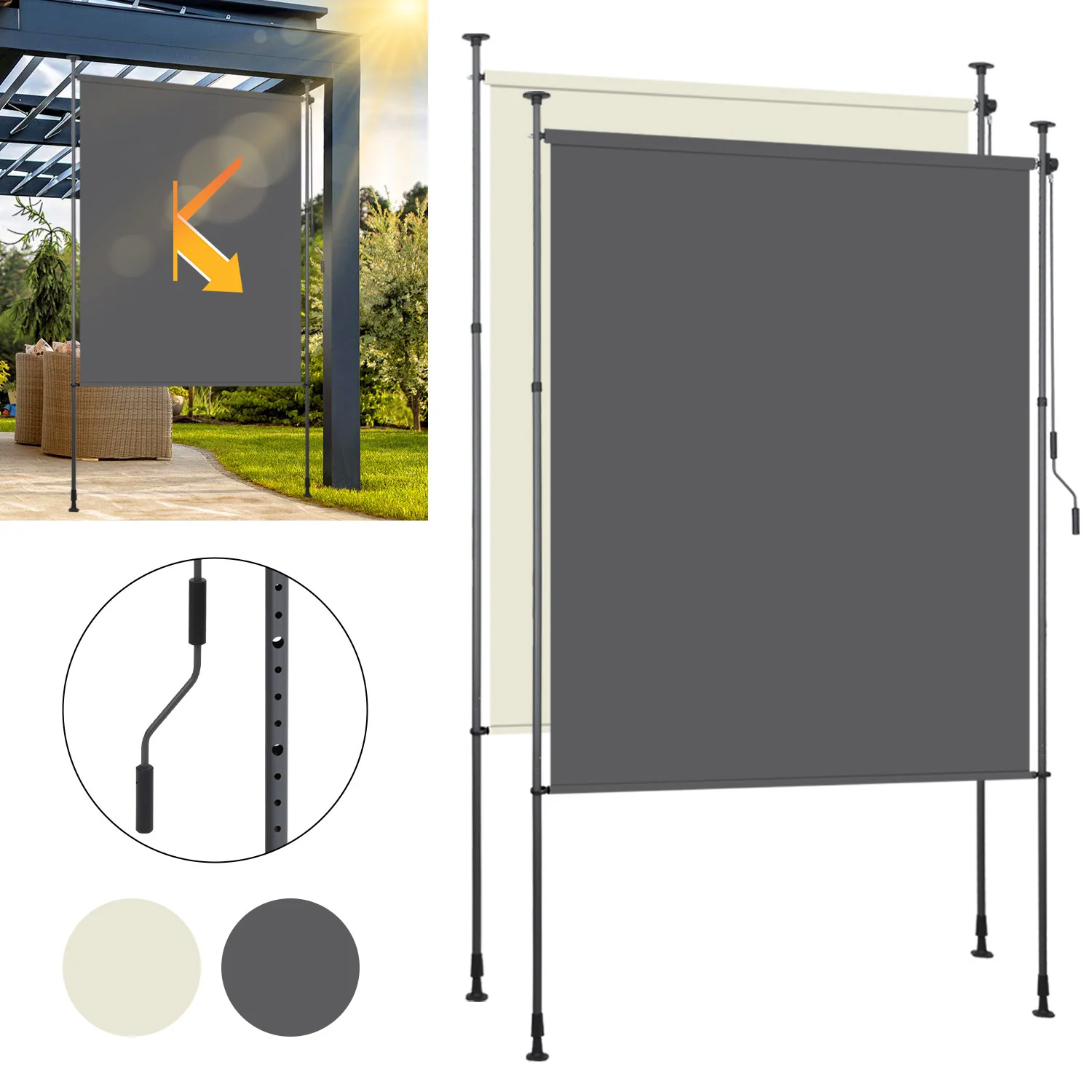 Klemmmarkise Senkrechtmarkise mit Handkurbel ohne Bohren