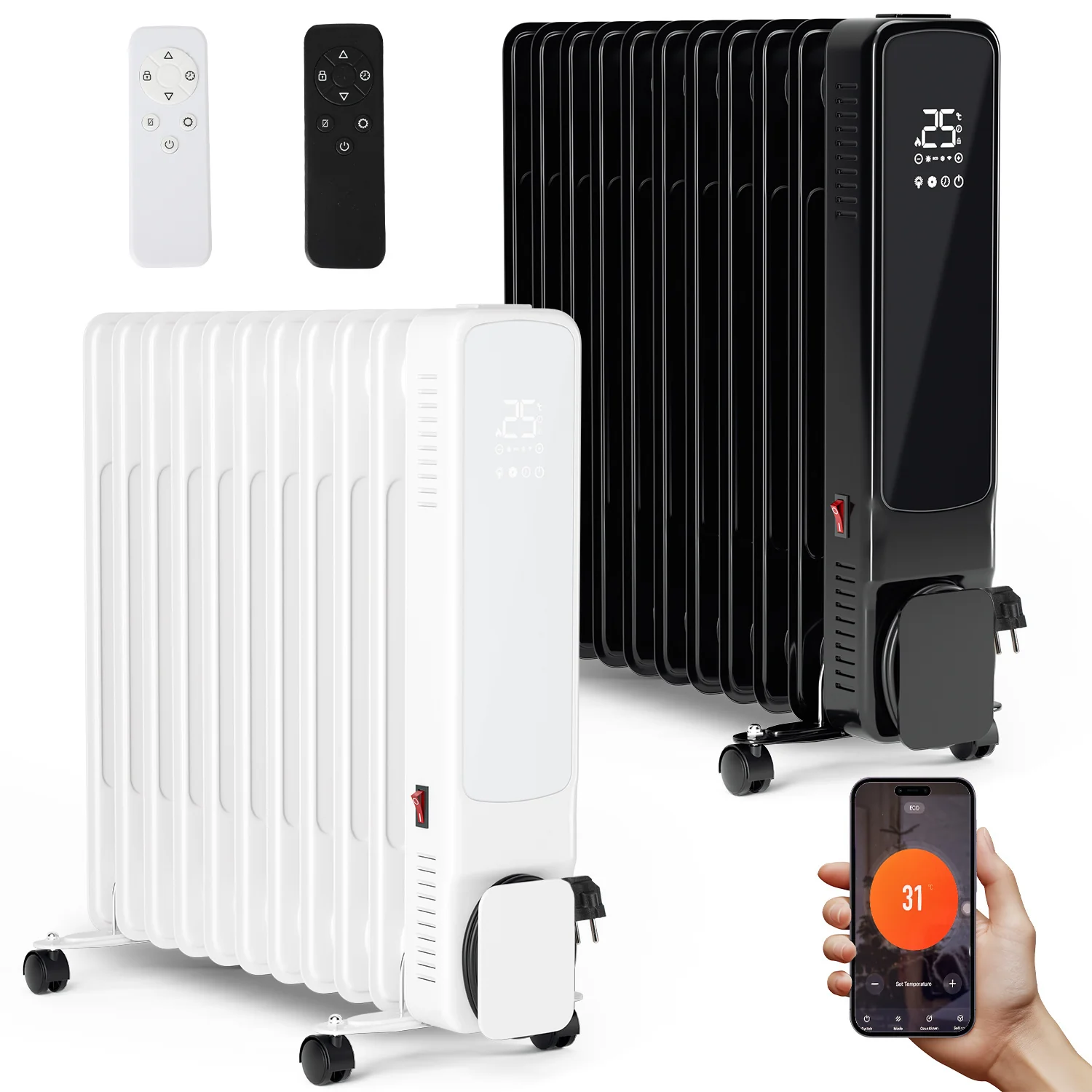 Ölradiator Elektroheizung 2500W WiFi App & Fernbedienung
