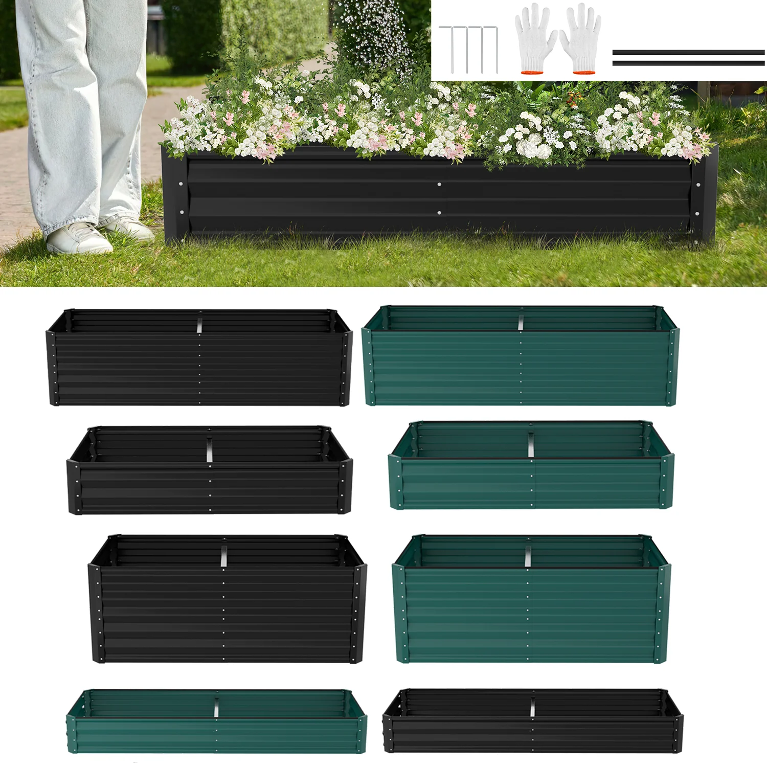 Metall Hochbeete Hochbeete-Kit mit Stützstangen für Garten