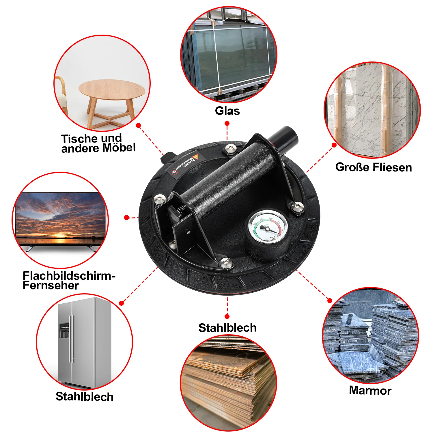 Saugheber Saugnapfhalter mit Druckanzeige 1 Stück max.100KG