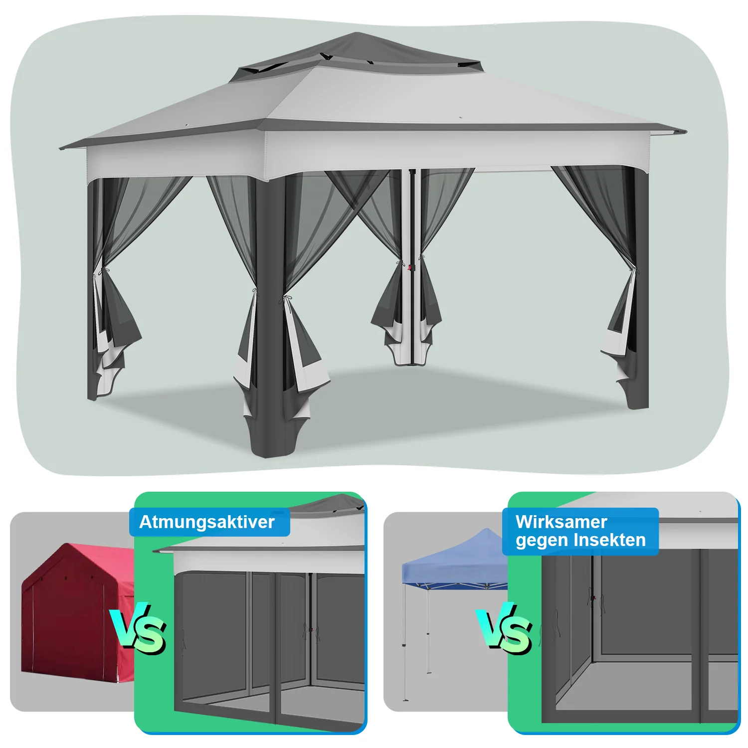 Pavillon Gartenhütte Faltbares mit Doppeldach 3,3x3,3m