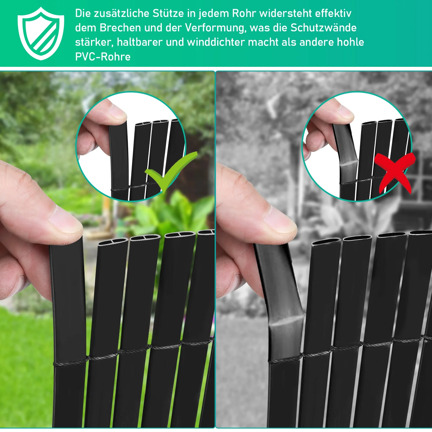 PVC Sichtschutzmatte mit Kabelbindern