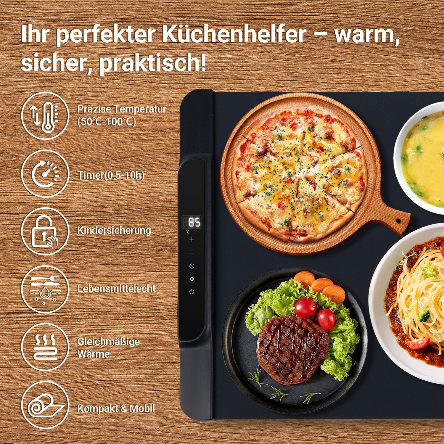 Warmhalteplatte Elektrische Erwärmung Faltbare 65x38 cm