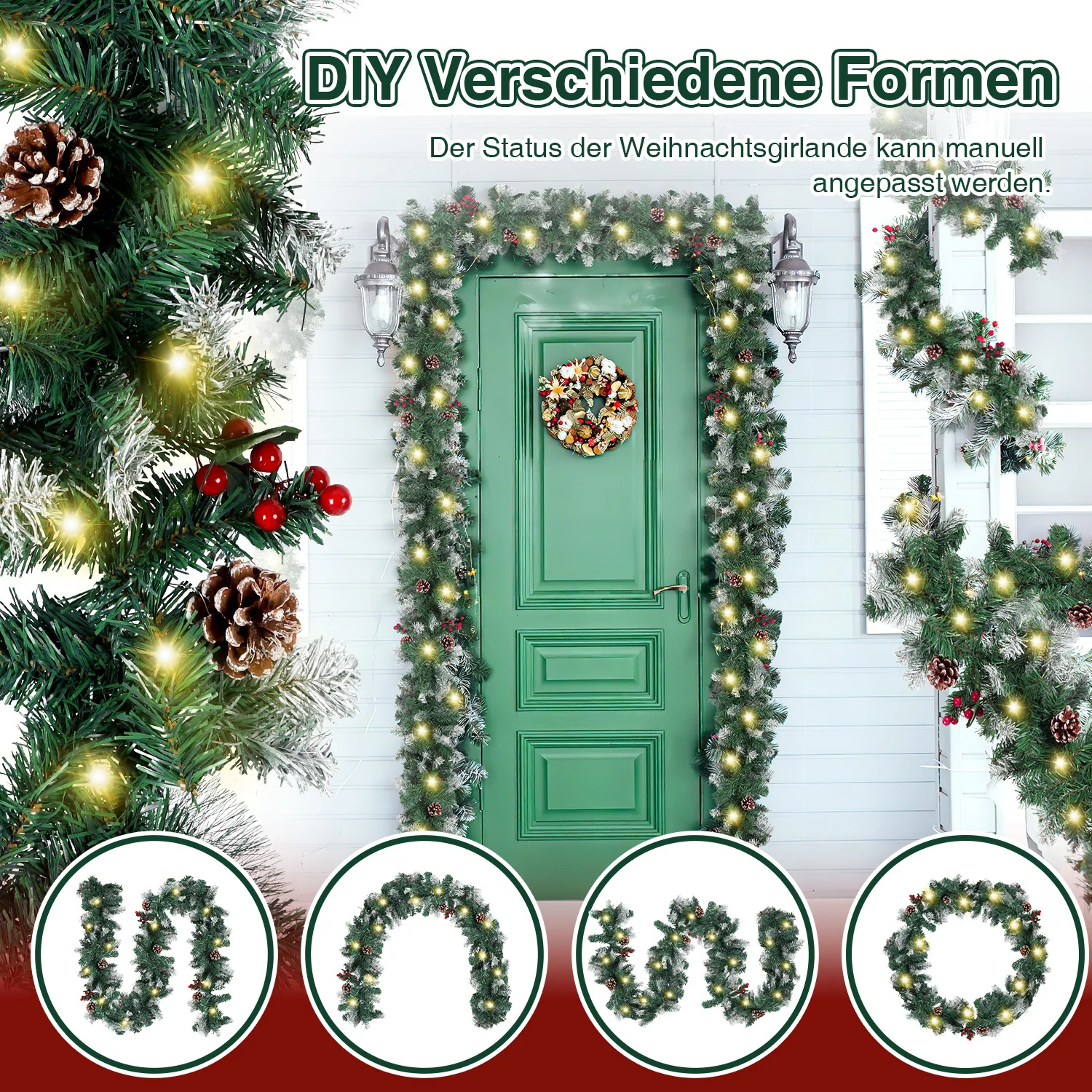 Weihnachtsgirlande mit Beleuchtung und Deko, USB 2,7 m/5 m