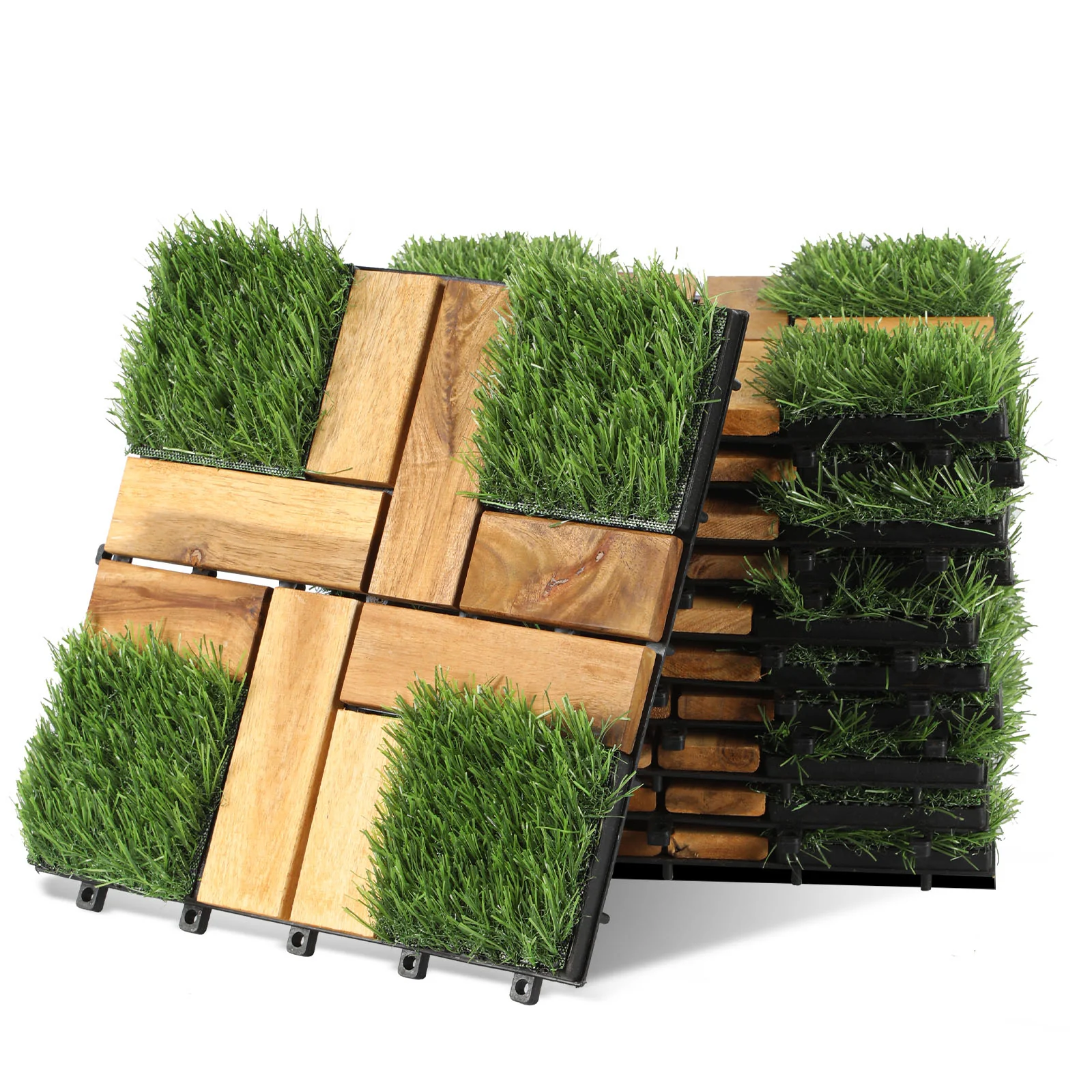 Holzfliesen Balkonfliesen mit Grass 30x30cm 11 Fliesen