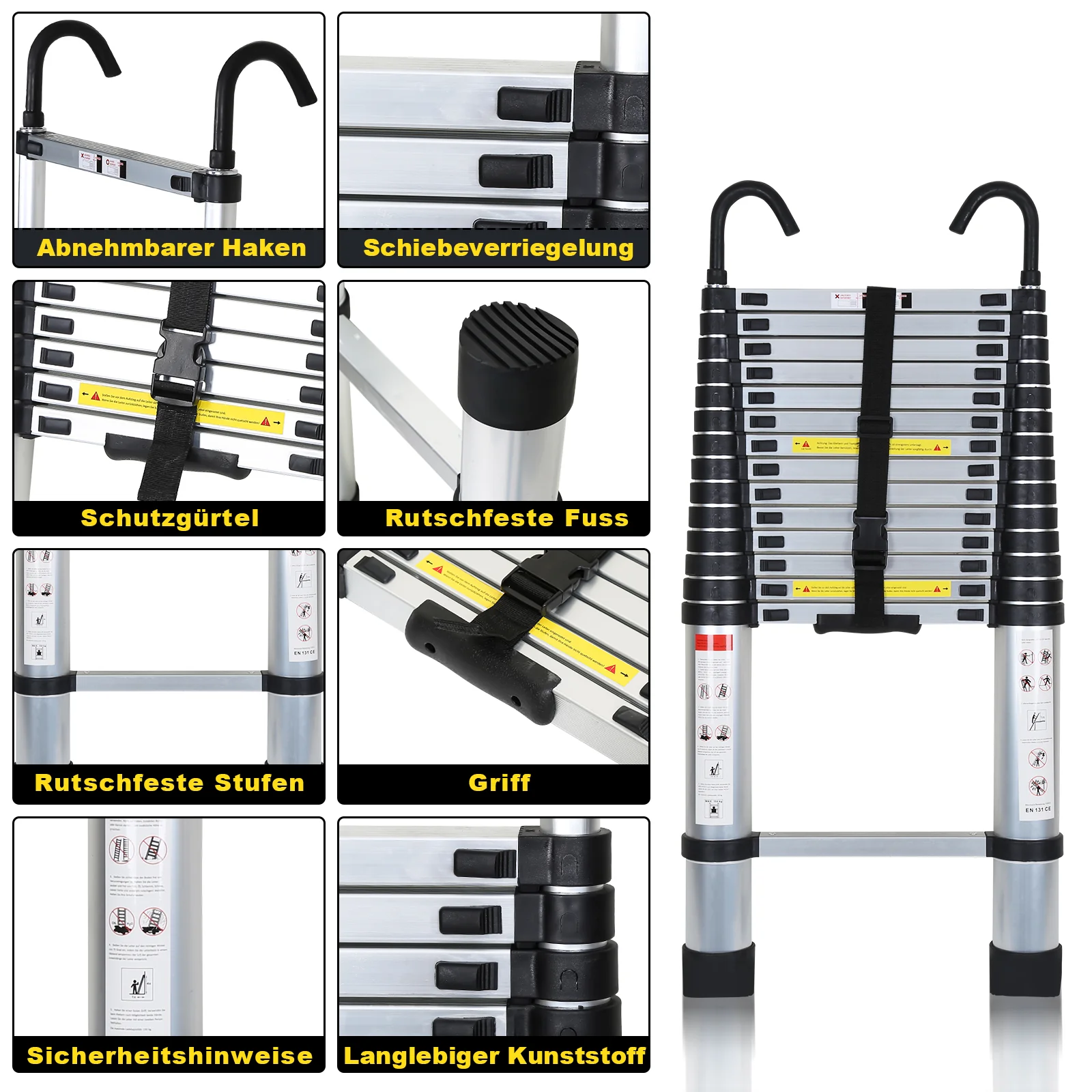 Teleskopleiter mit 2 Abnehmbarem Haken