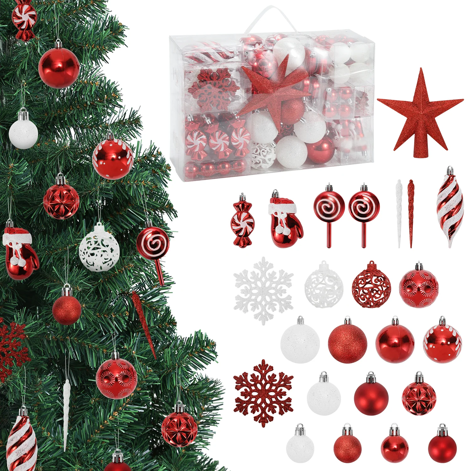 Weihnachtskugeln Set 130 Christbaumkugeln für Weihnachtsbaum