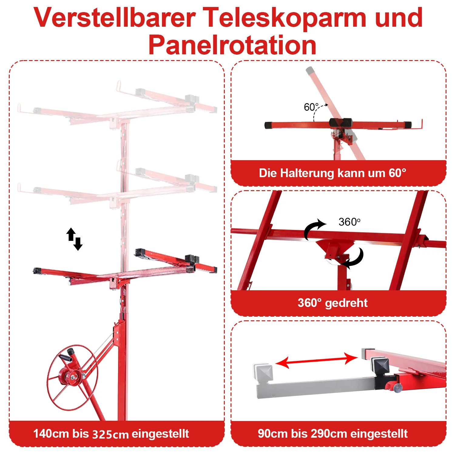 Plattenheber 68 kg Traglast klappbar Höhenverstellbar 140cm -325cm