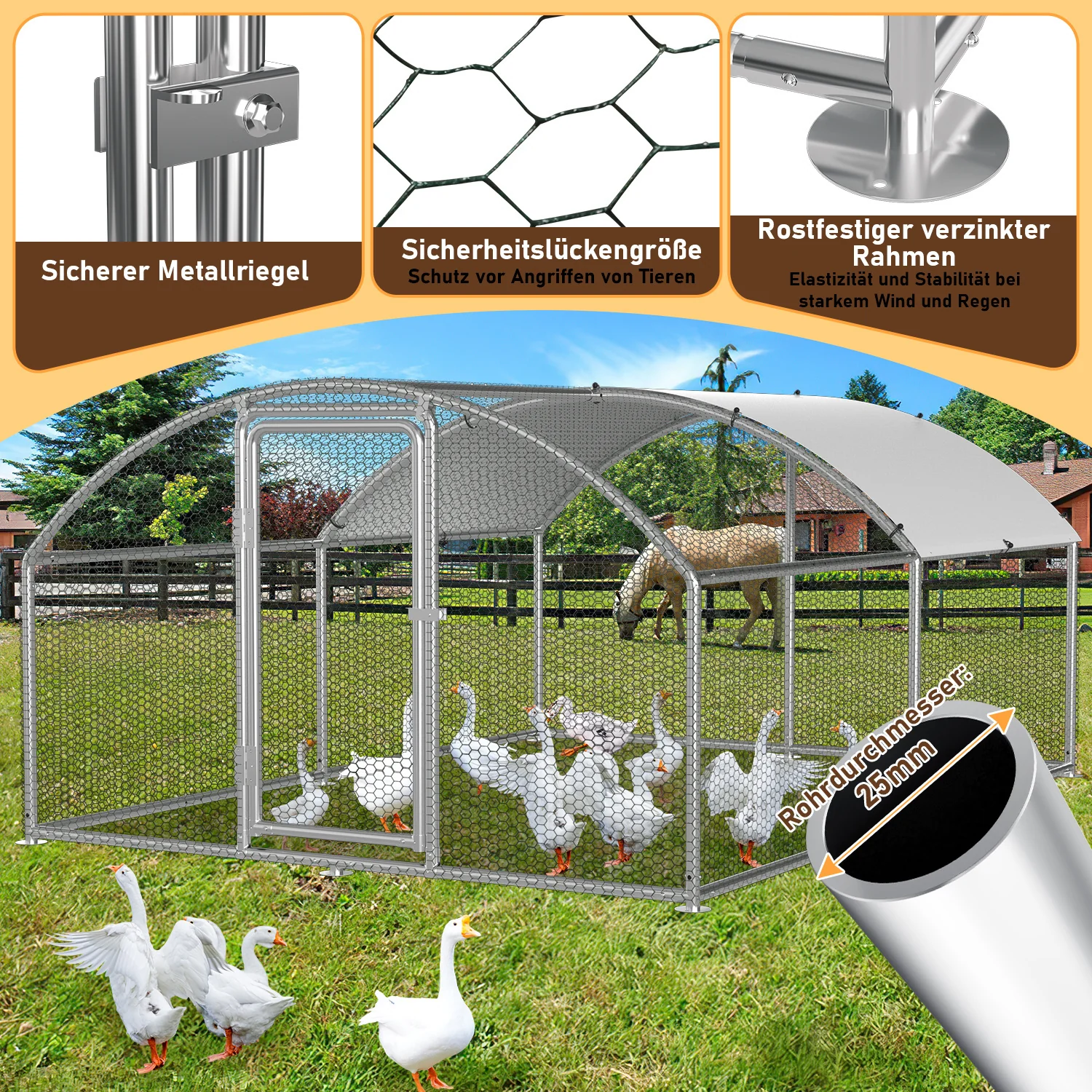 Hühnerstall Freilaufgehege Kuppeldach Verzinktem Stahl 3x4x2m