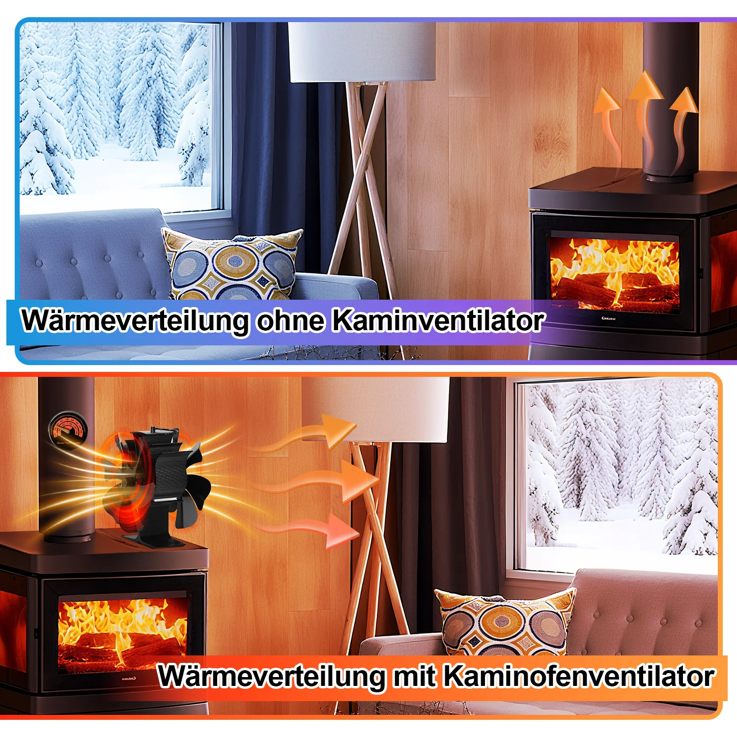 Kaminventilator Ofenventilator 6-Blättern Doppelseitiger