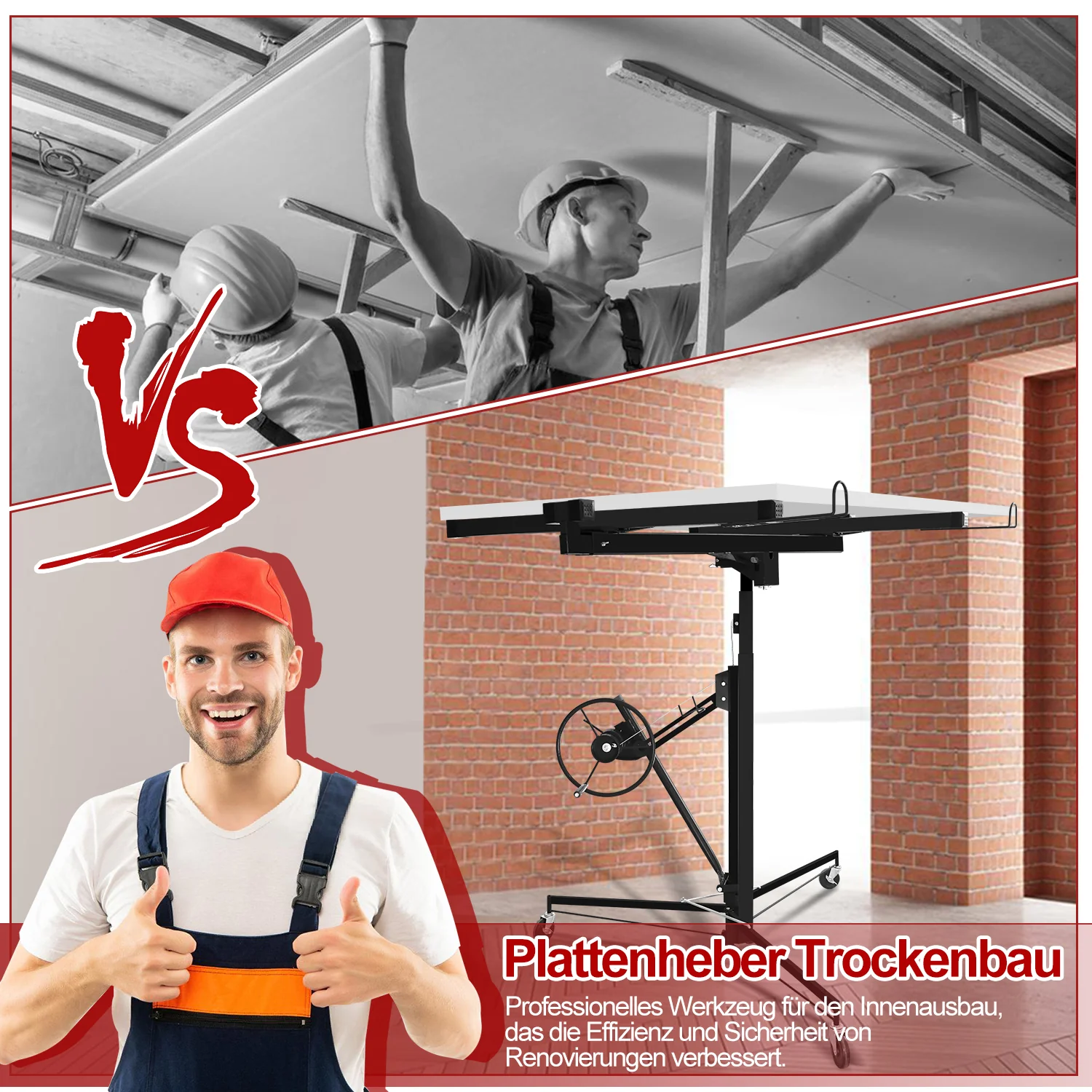 Plattenheber klappbar 140cm-325cm Höhenverstellbar 68kg