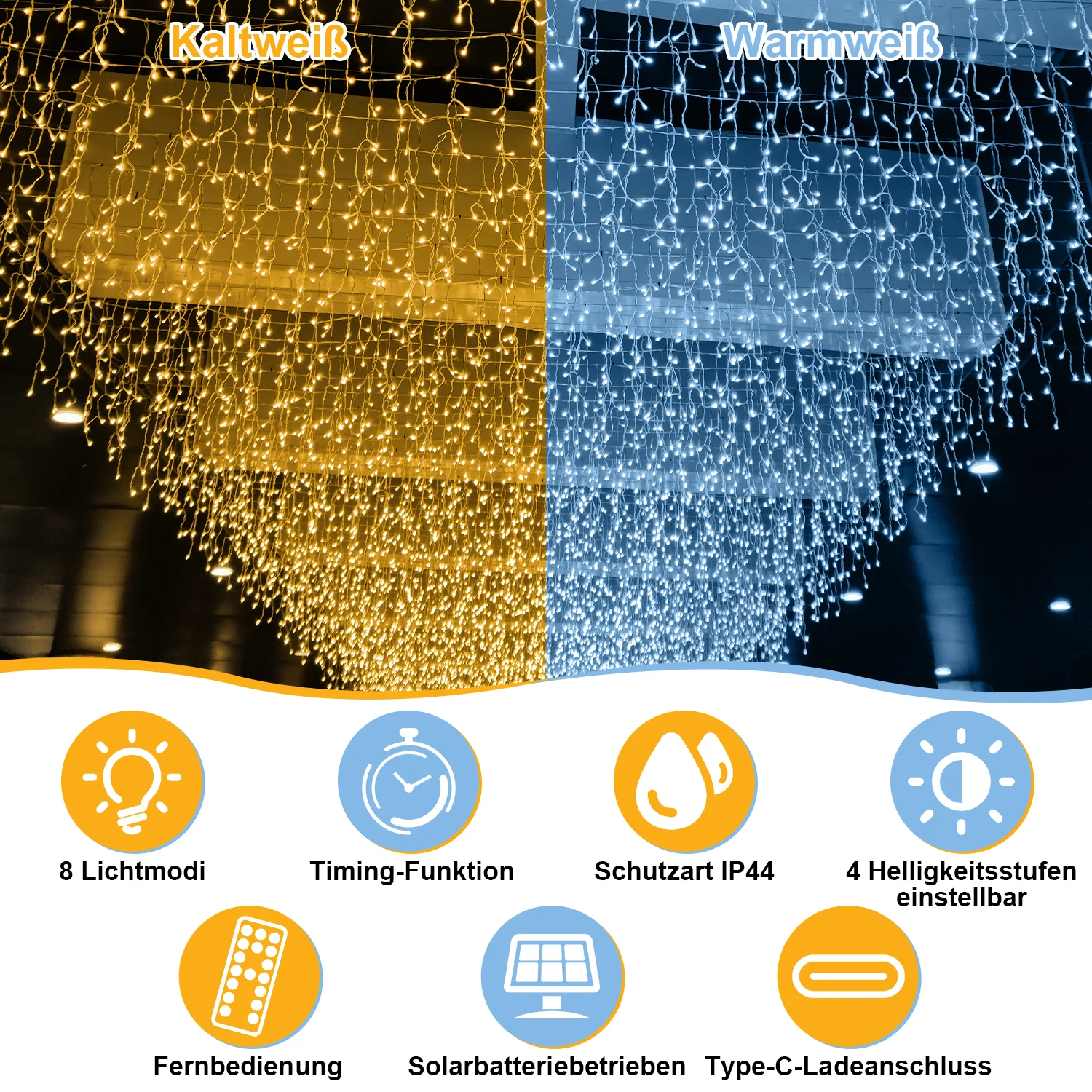 Solar Eisregen Lichterkette mit Fernbedienung 5m-15m