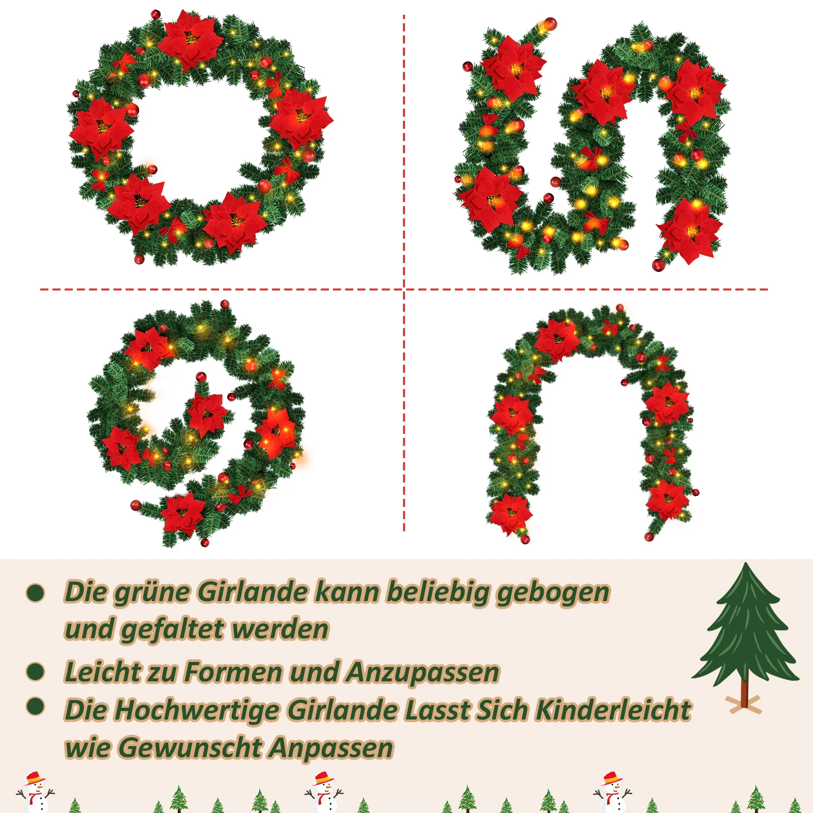 Weihnachtsgirlande 2.7m mit Blumen