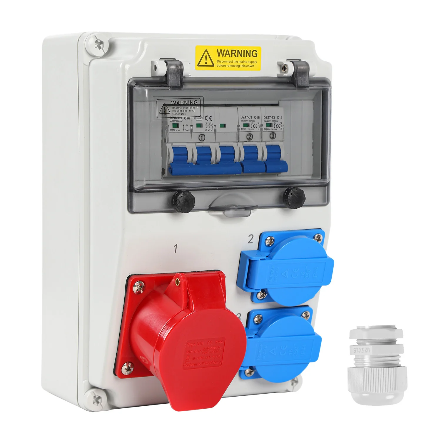 Wandverteiler 2xSchuko-Steckdose und CEE-Steckdose 16A