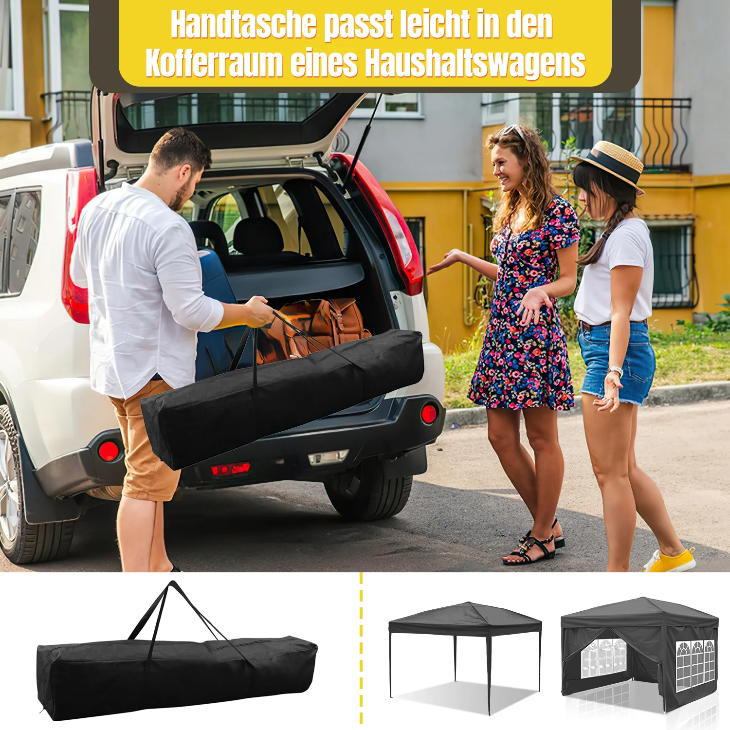 Pop-Up Pavillon Gazebo 3x3m mit Seiten