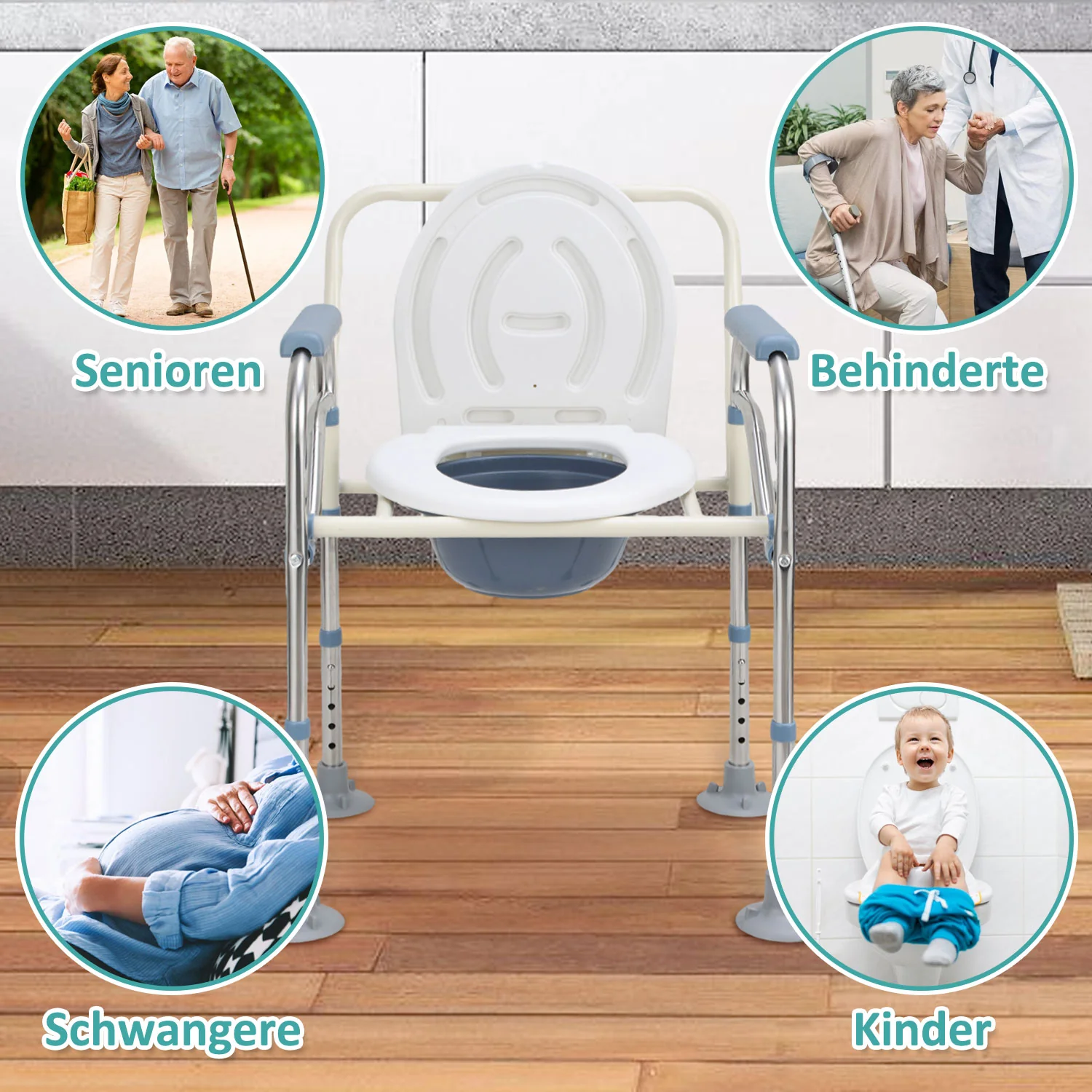 Toilettenstuhl Faltbar Höhenverstellbar inkl. Eimer