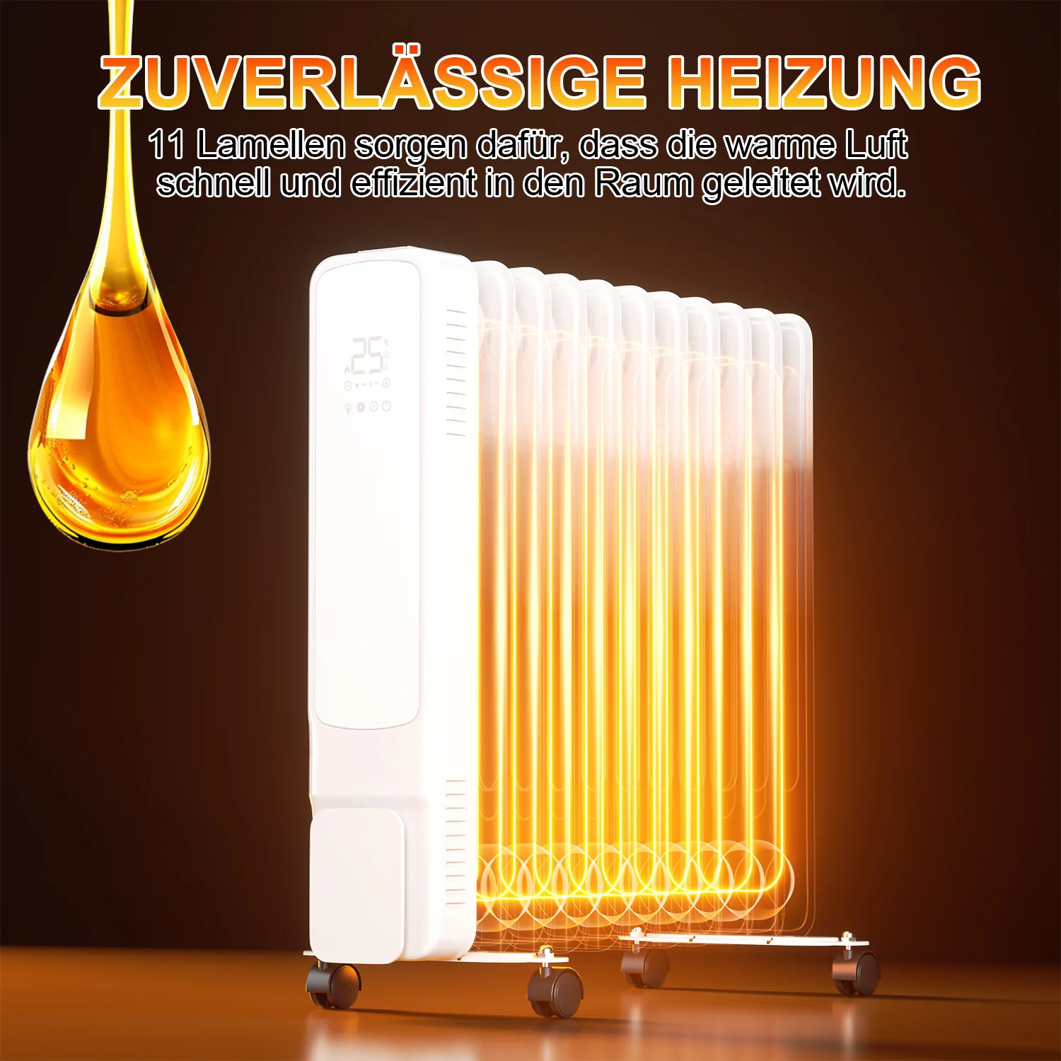 Ölradiator Elektroheizung 2500W WiFi App & Fernbedienung