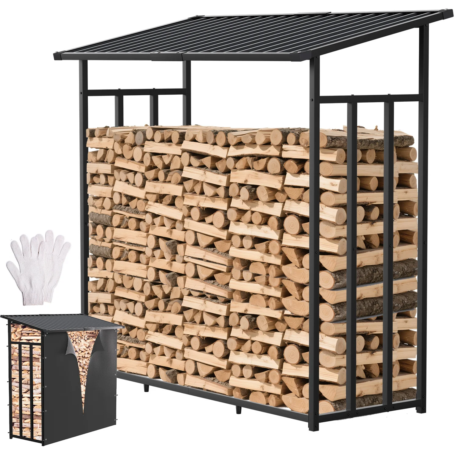 Kaminholzregal Brennholzregal Metall 185x70x185cm mit Dach