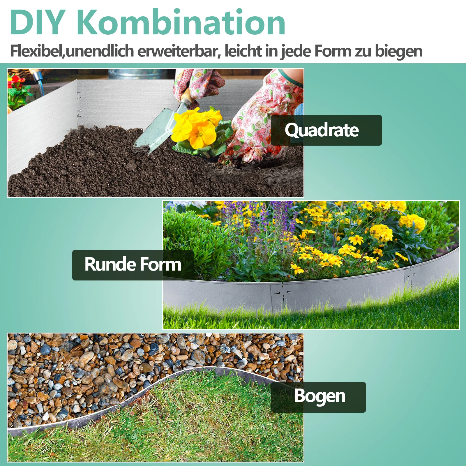 Rasenkante Metall Beetumrandung 15cm/18cm Silber