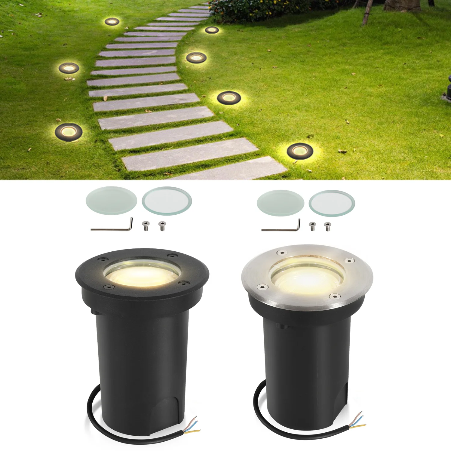 LED Bodeneinbaustrahler 3W Warmweiß mit Mattierten Ersatzlinsen