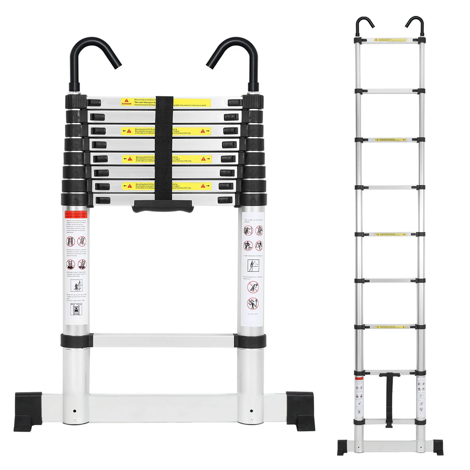 Teleskopleiter mit 2 Abnehmbarem Haken mit Stabilisator