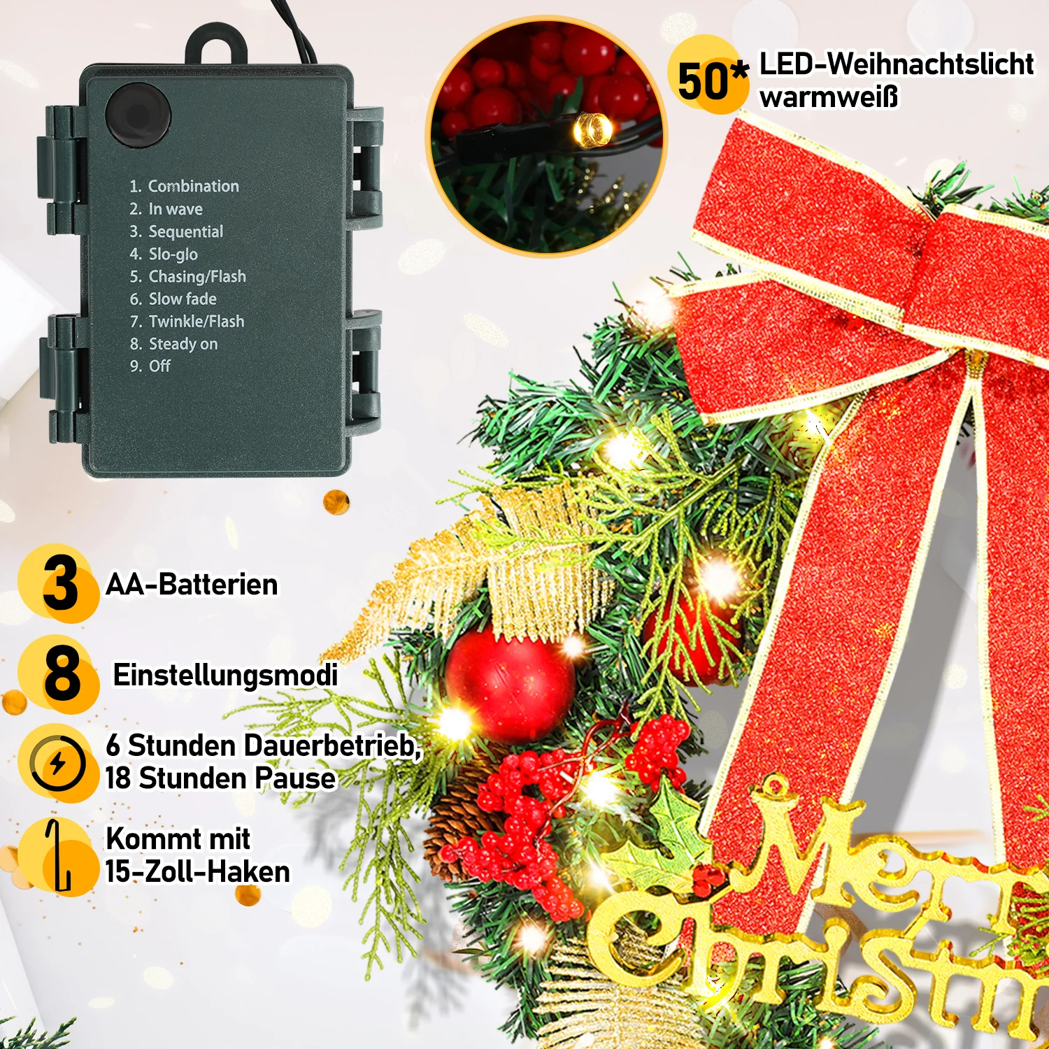 Weihnachtskranz mit Beleuchtung