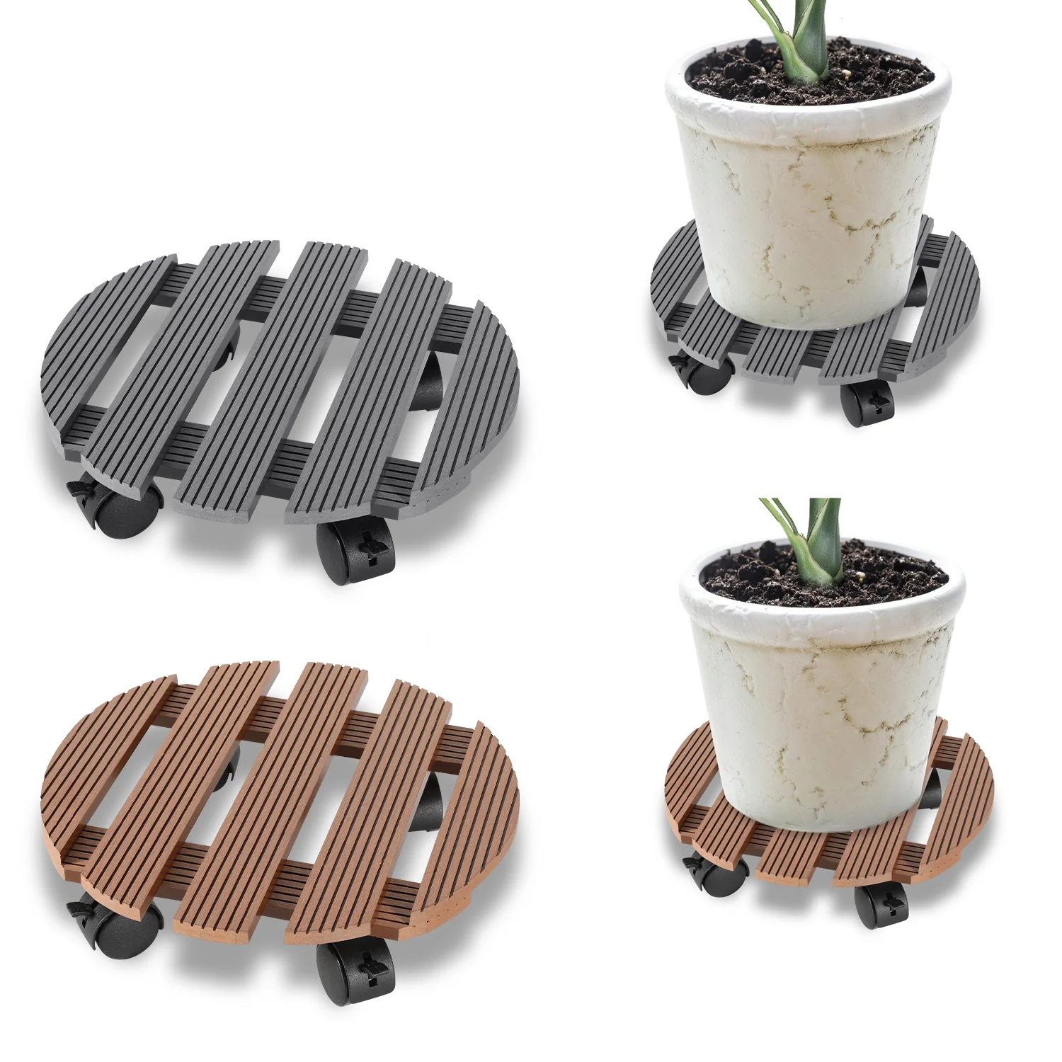 WPC Pflanzenroller Rund mit Rollen Tragkraft 80 kg