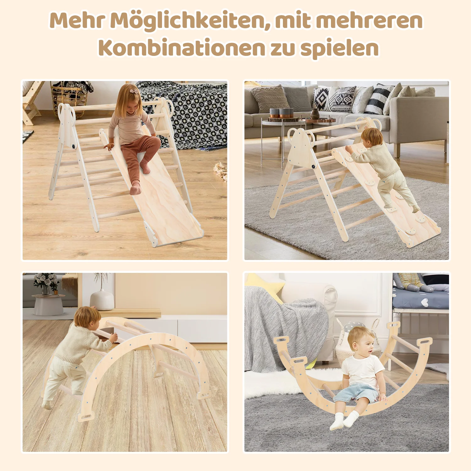 Klettergerüst Indoor 3-in-1  mit Bogen/Rutsche/Dreieck